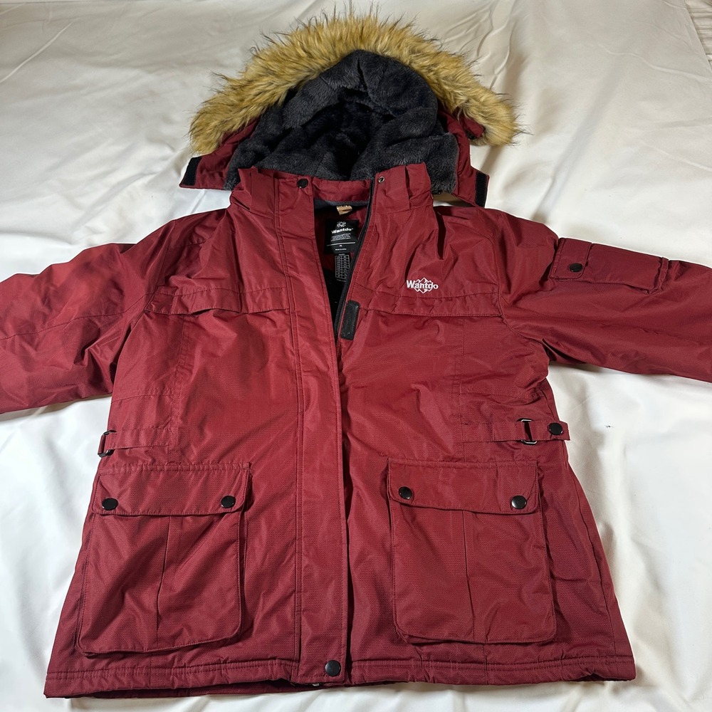 Wantdo‎ Mens Mountain Waterproof Ski Jacket Burgundy Red Fleece Lined Parka XL